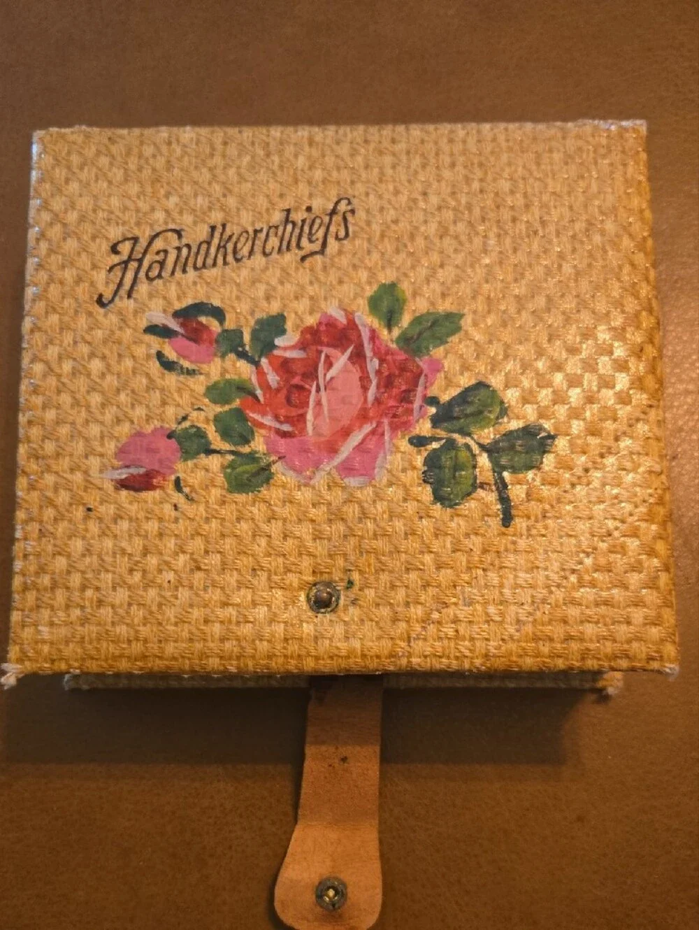Vintage Floral Handkerchiefs Storage Box - Cream and Pink